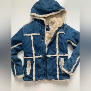 Big Chill Blue Denim vintage Jacket with Cream Faux Fur